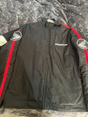 Honda Men's Black Windbreaker with Red Stripe Accents